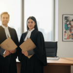 lawyers in robes positioned left